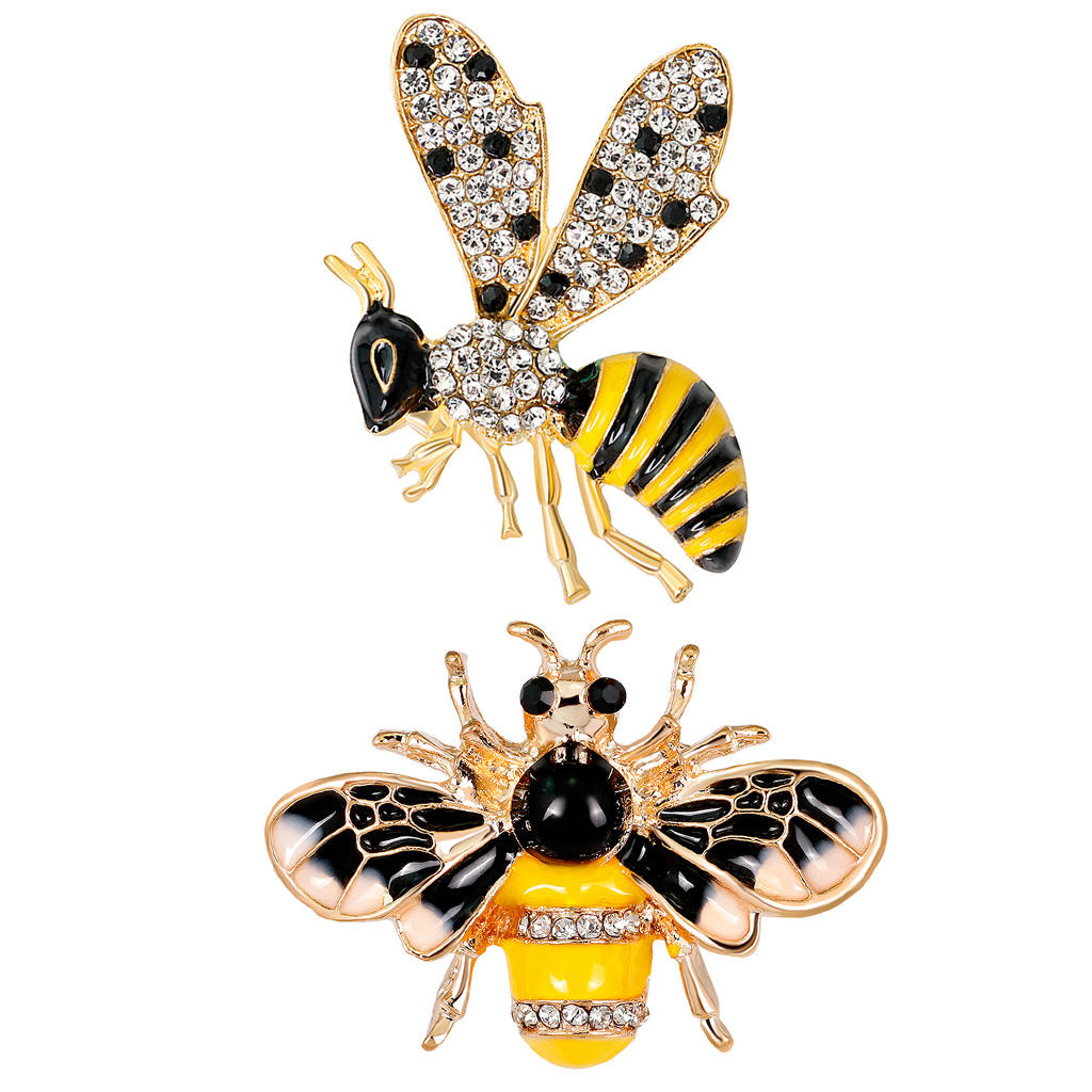 2 Pieces Rhinestone Crystal Enamel Insect Animal Honeybee Pin Corsage