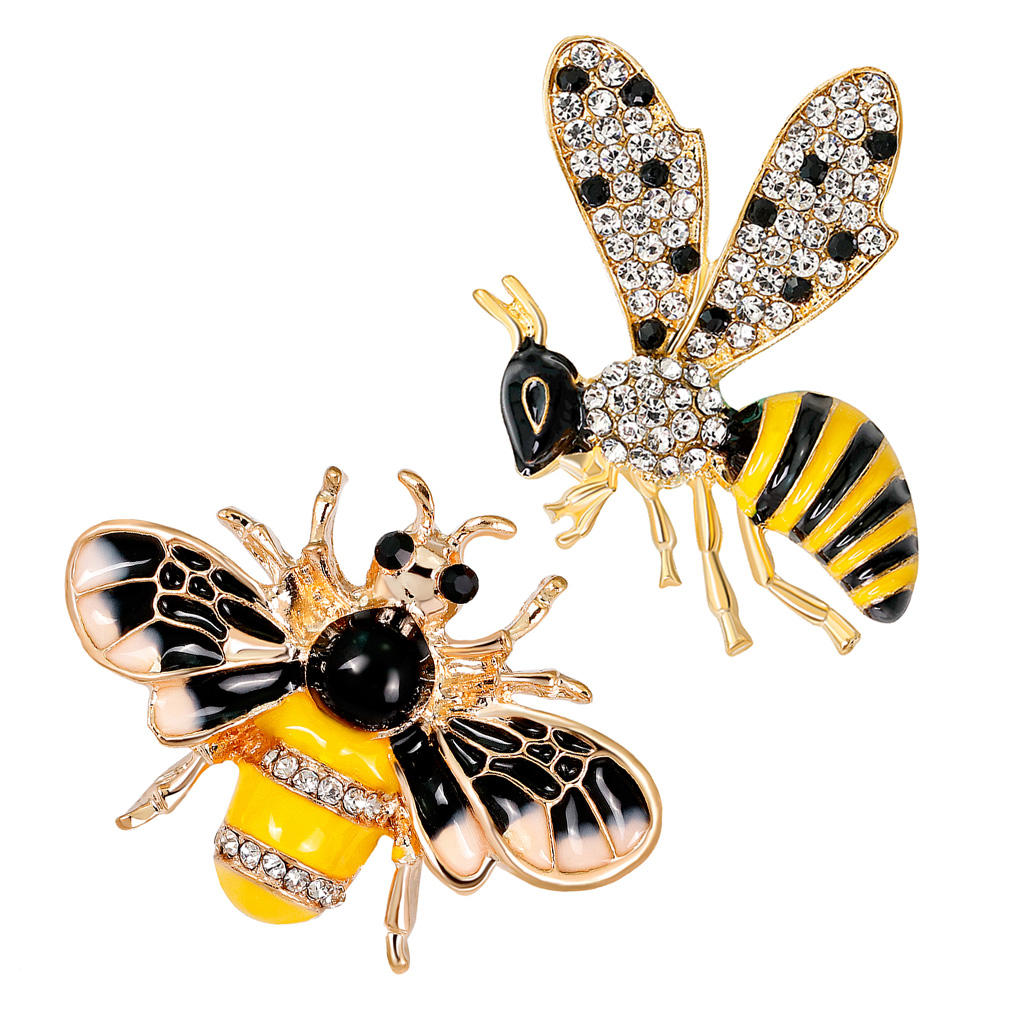 2 Pieces Rhinestone Crystal Enamel Insect Animal Honeybee Pin Corsage
