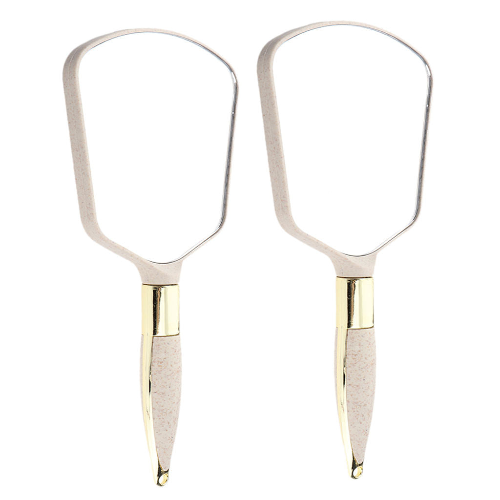 2pcs Travel Portable Plastic Handheld Makeup Cosmetic Vanity HD Mirror Beige
