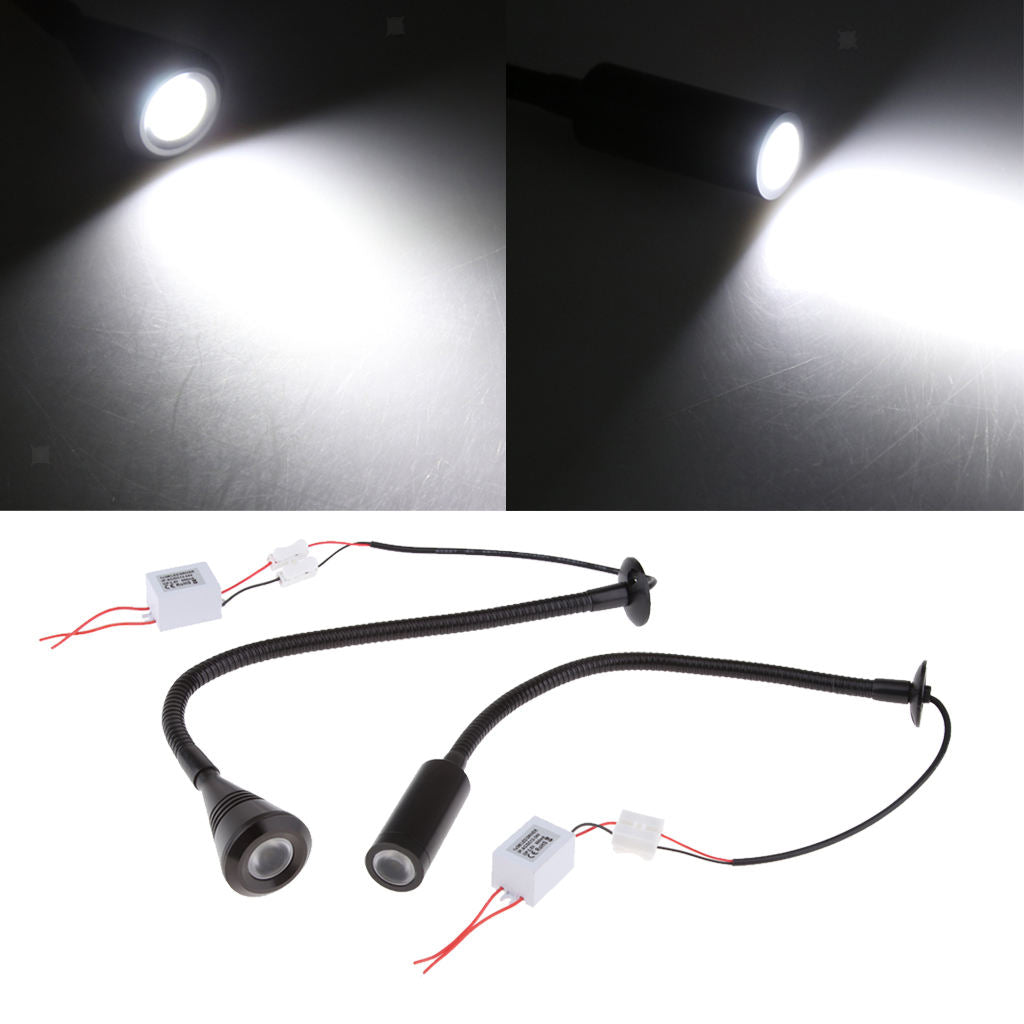 12V 2W LED   Gooseneck Reading Light for Boat RV Motorhome Black 2PCS