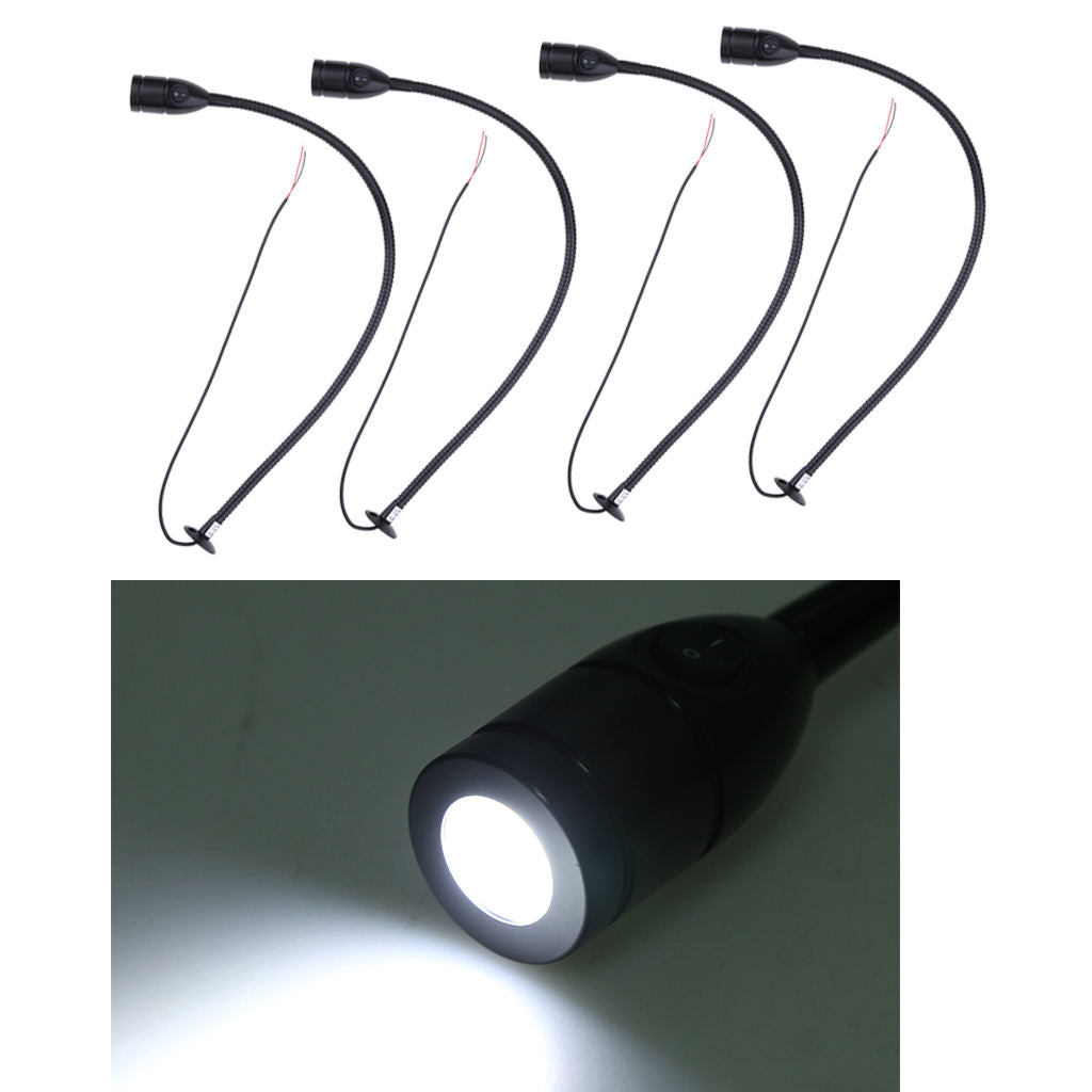 4-Set 12V 3W Boat LED Reading Lights Adjustable Interior Desk Lamp Black