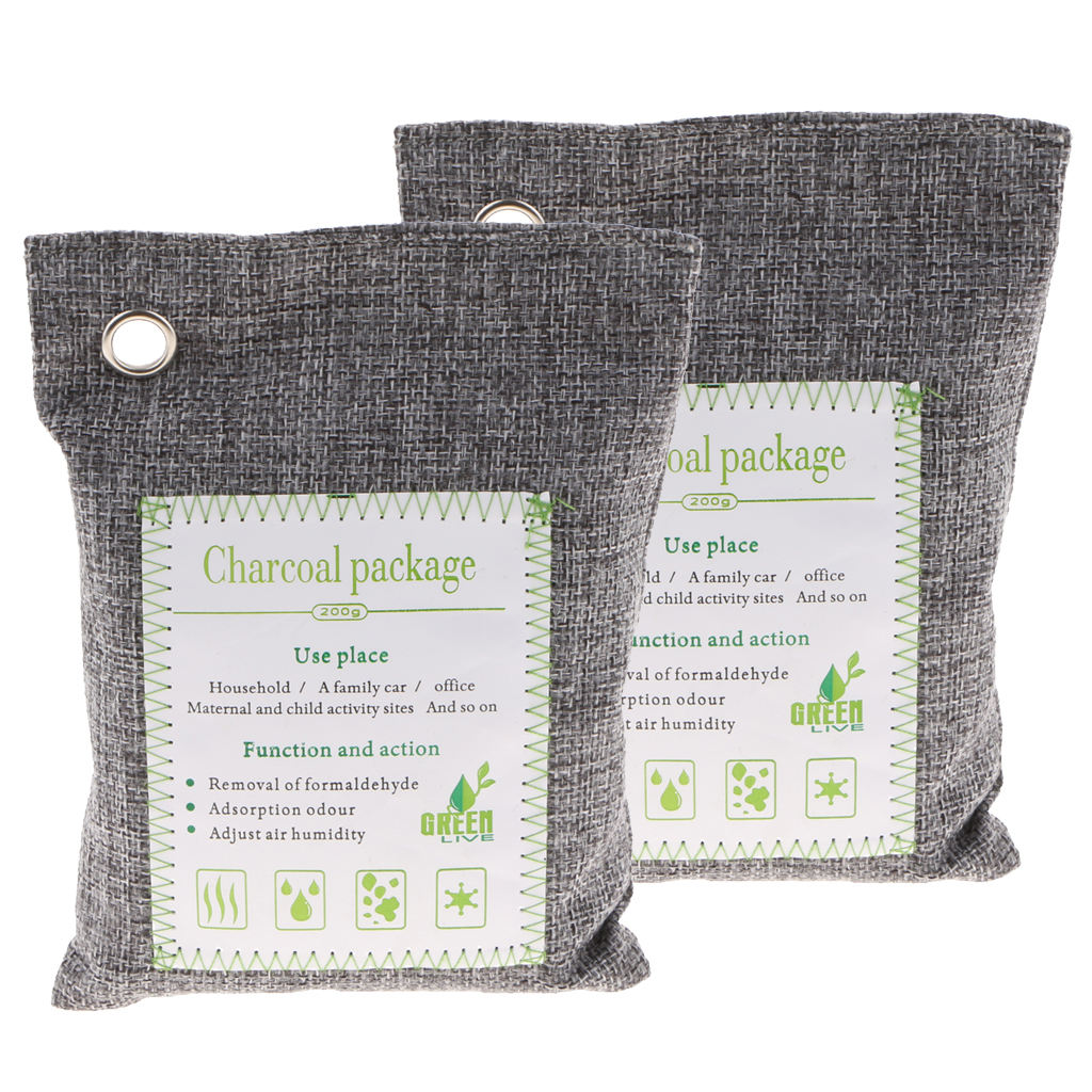 2pcs Bamboo Charcoal Natural Air Purifying Freshe Bag Odor Eliminator Gray