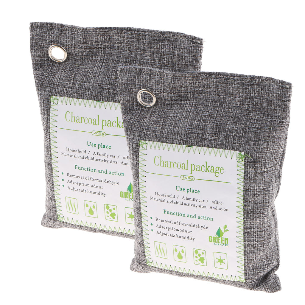 2pcs Bamboo Charcoal Natural Air Purifying Freshe Bag Odor Eliminator Gray