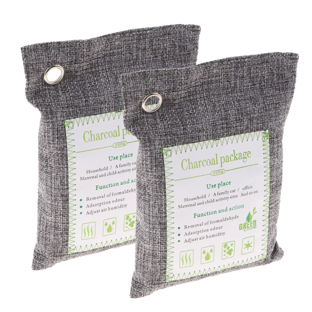 2pcs Bamboo Charcoal Natural Air Purifying Freshe Bag Odor Eliminator Gray