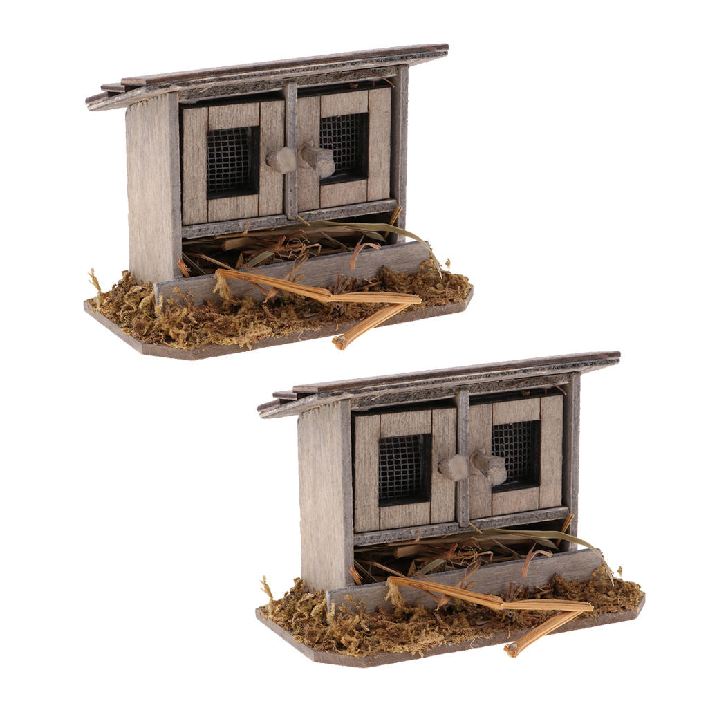 2pcs 1:12  Wooden Chicken Coop for DIY Garden Decoration Accessories