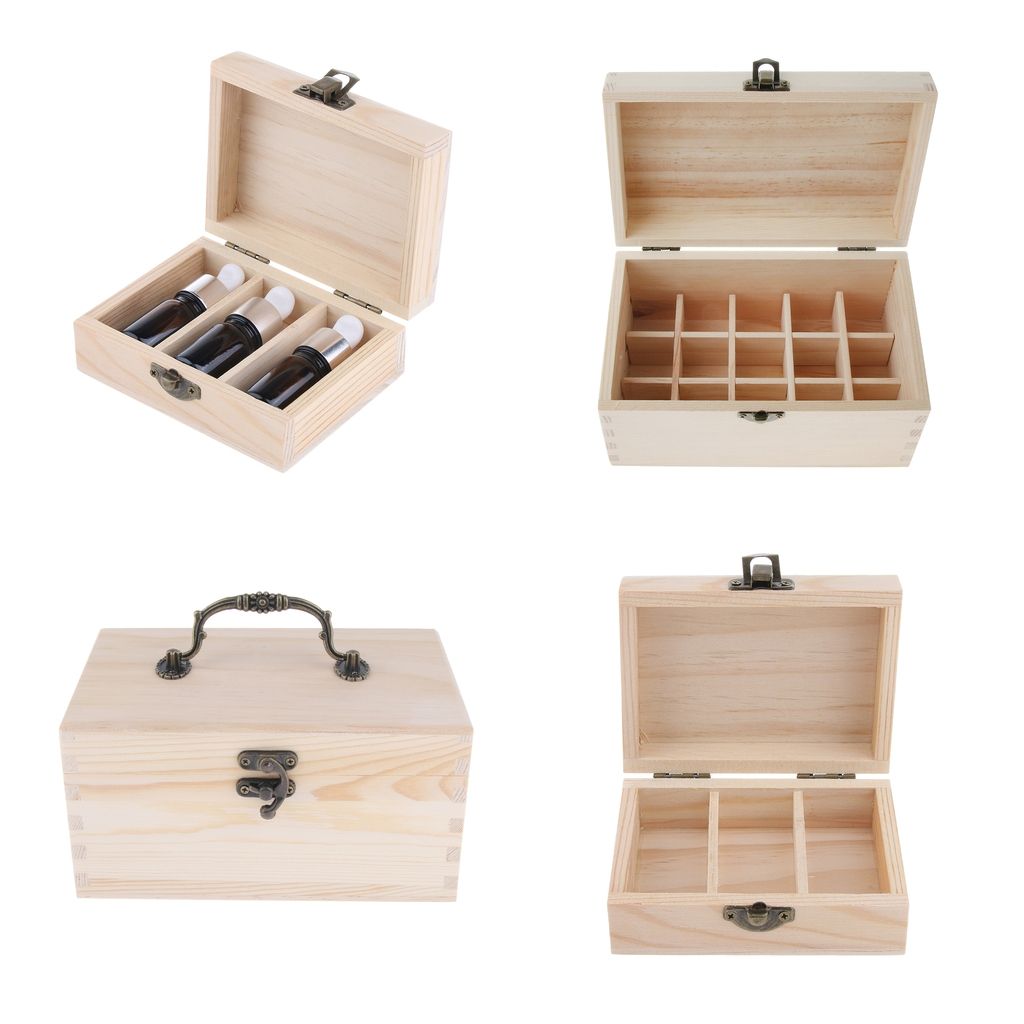 3 Pcs Natural Wood Essential Oils Storage Box Display Carry Case Holder