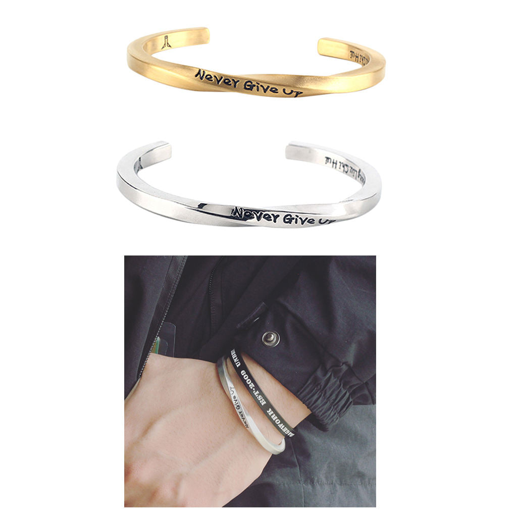 2 Pieces Never Give Up Twist Open Bangle Women Men Couple Jewelry for Men