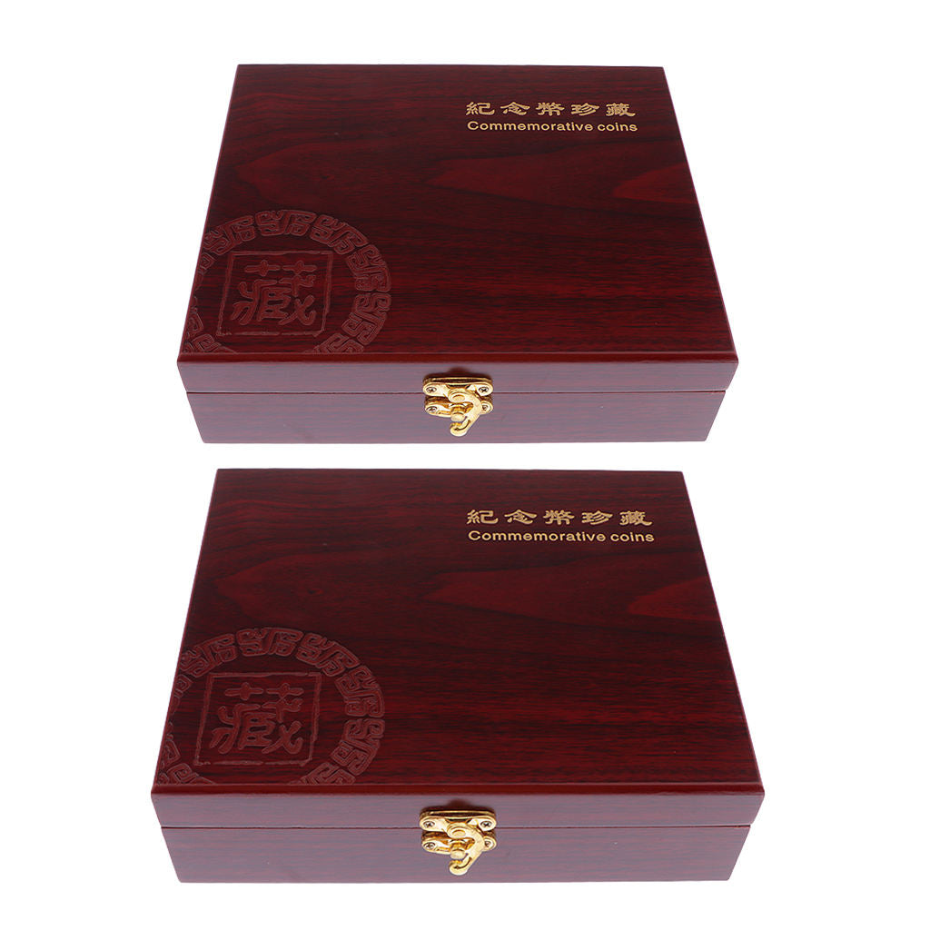 2pcs Wooden Commemorative Coin Box 30 Grids Display Case for 30 Coins 46mm