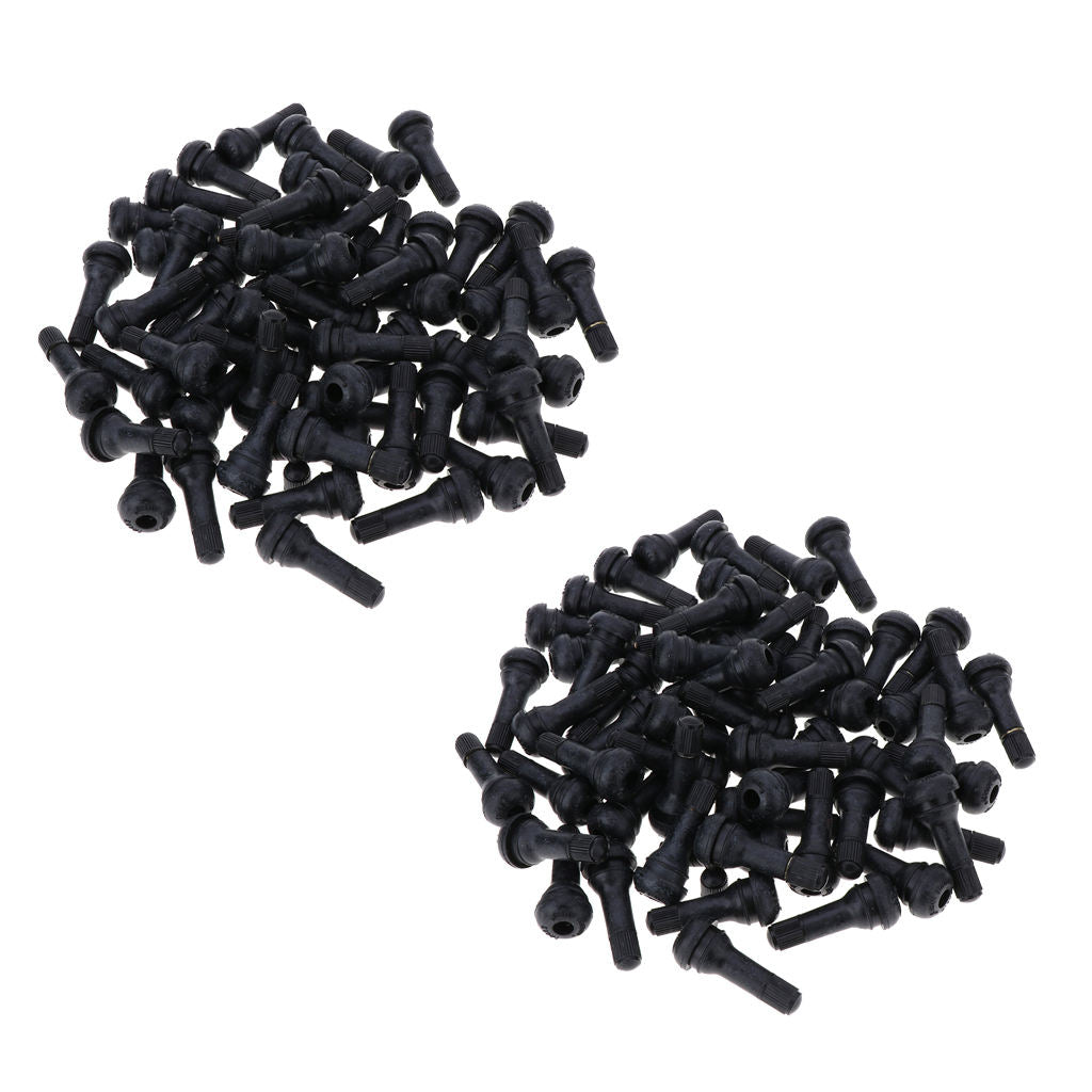 Set of 200 Black Car Vacuum Snap-in Tire Valve Stems Stubby w/ Dust