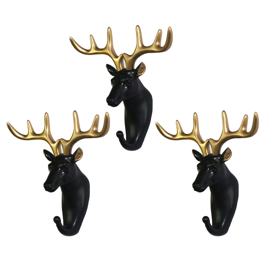 3pcs Hook Animal Head Reindeer Shaped Hanger for Coat Hat Keys Sundries