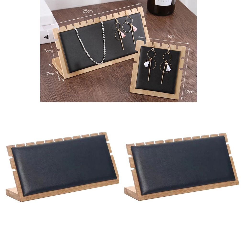 2Pcs Bamboo Wooden Jewelry Display Plate Necklace Storage Stand for Shop