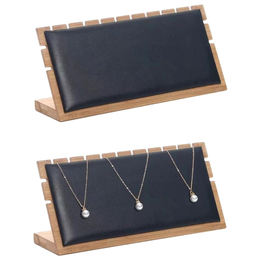 2Pcs Bamboo Wooden Jewelry Display Plate Necklace Storage Stand for Shop