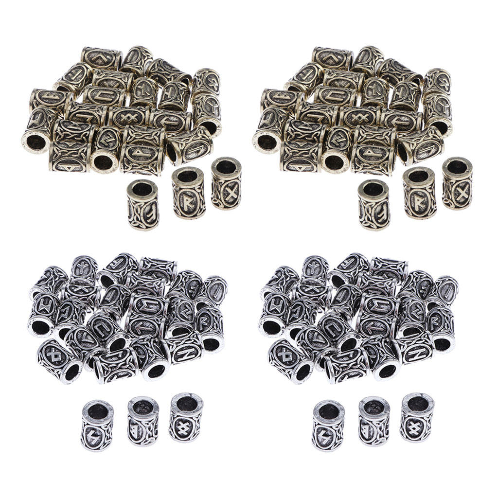96x Viking Runes Charms Beads Hair Beard Retro Pendants Necklace DIY Crafts