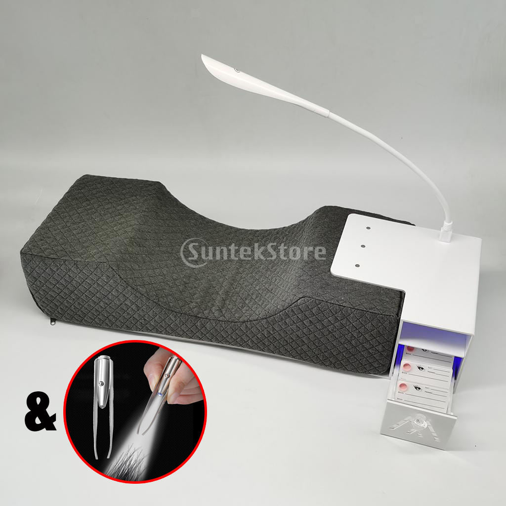Eyelash Extension Pillow Memory Foam with Shelf Light Integrated LED Tweezer