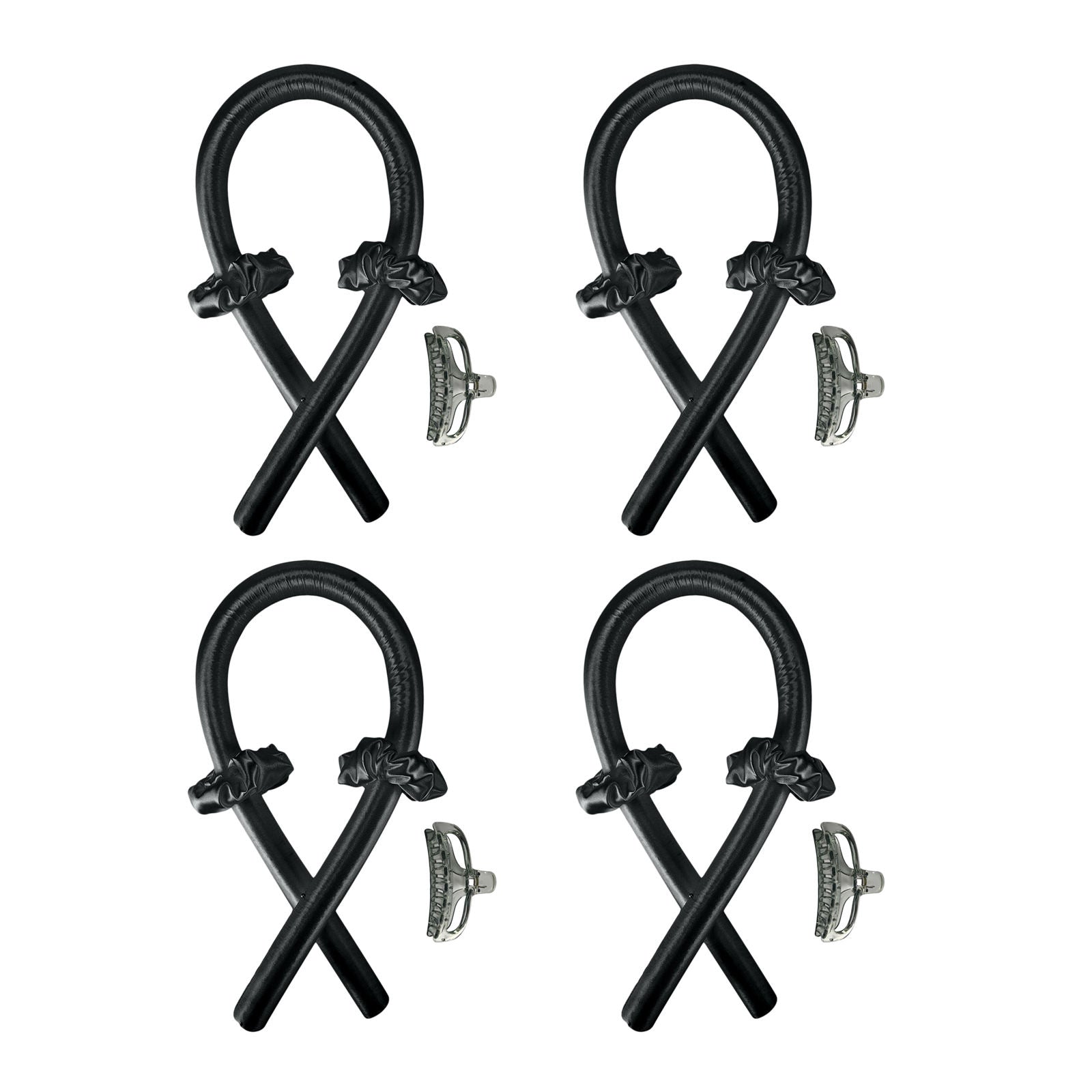 4x Overnight Heatless Curling Rod Headband Curls Lazy Curler Set Black