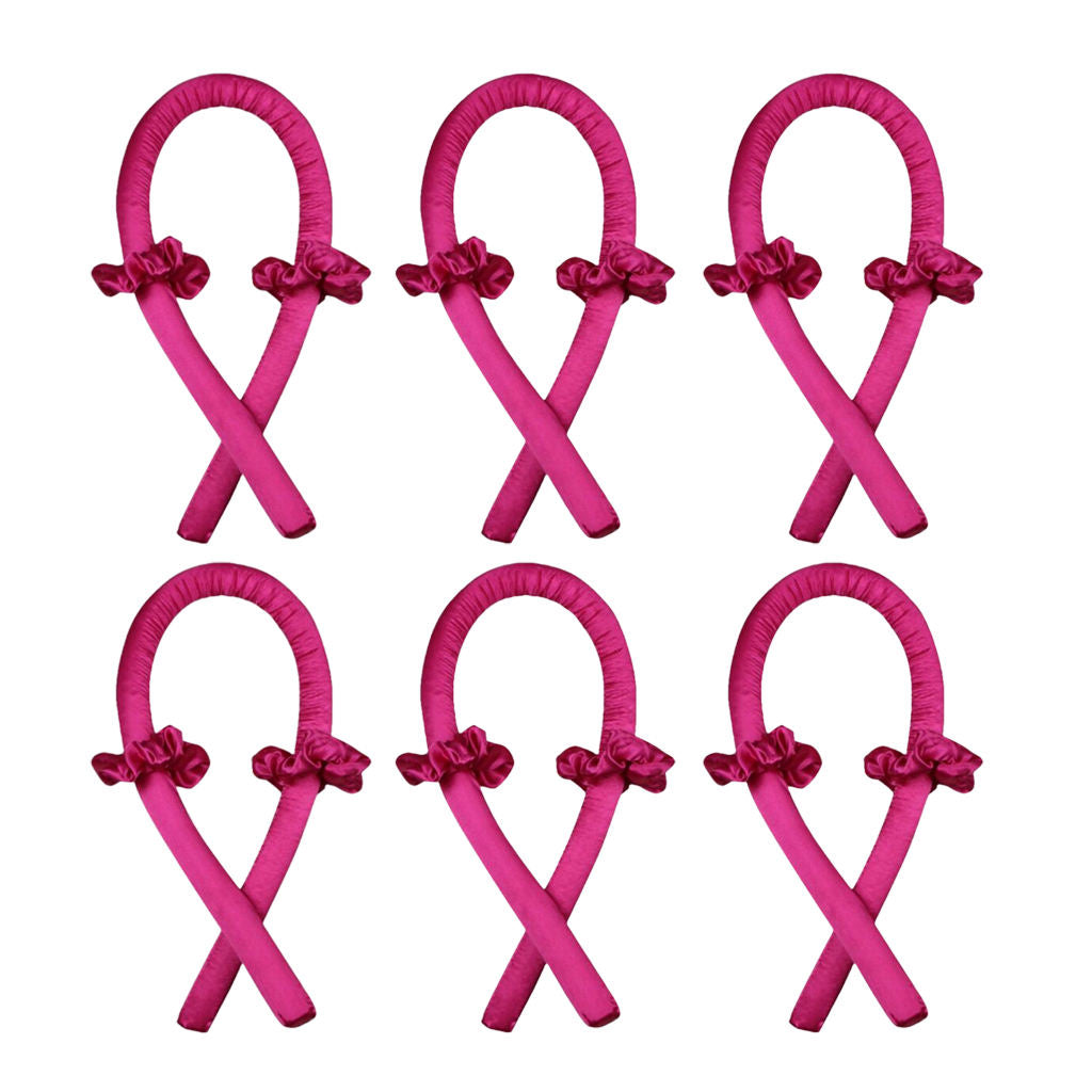 6x Heatless Curling Rod Headband Wave Women Soft Wave Formers Rose Red