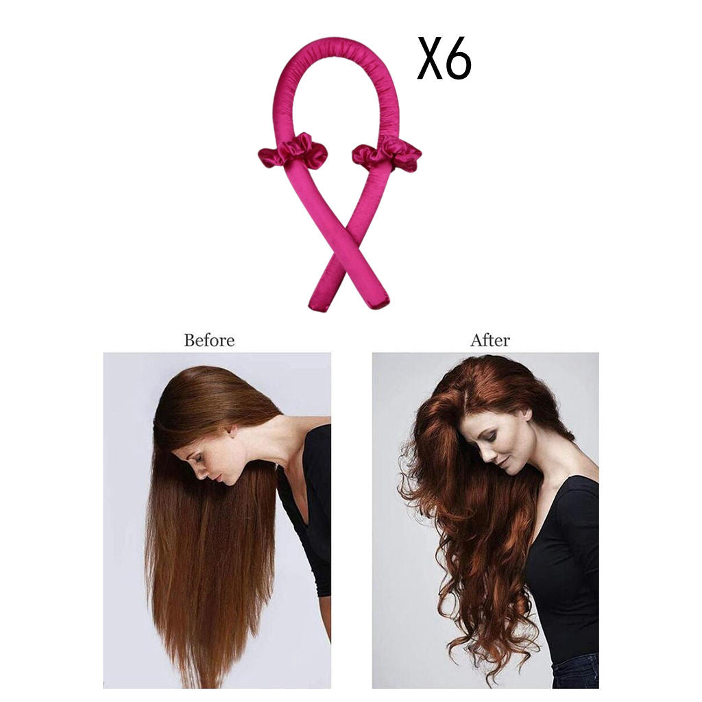 6x Heatless Curling Rod Headband Wave Women Soft Wave Formers Rose Red