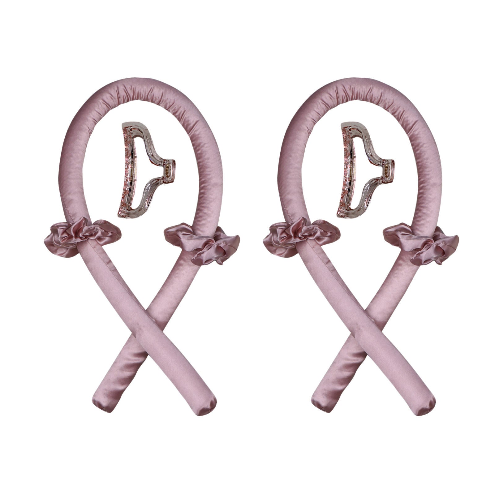 2Pcs Heatless Curling Rod Headband Silk Set Women Formers Hair Styling Pink
