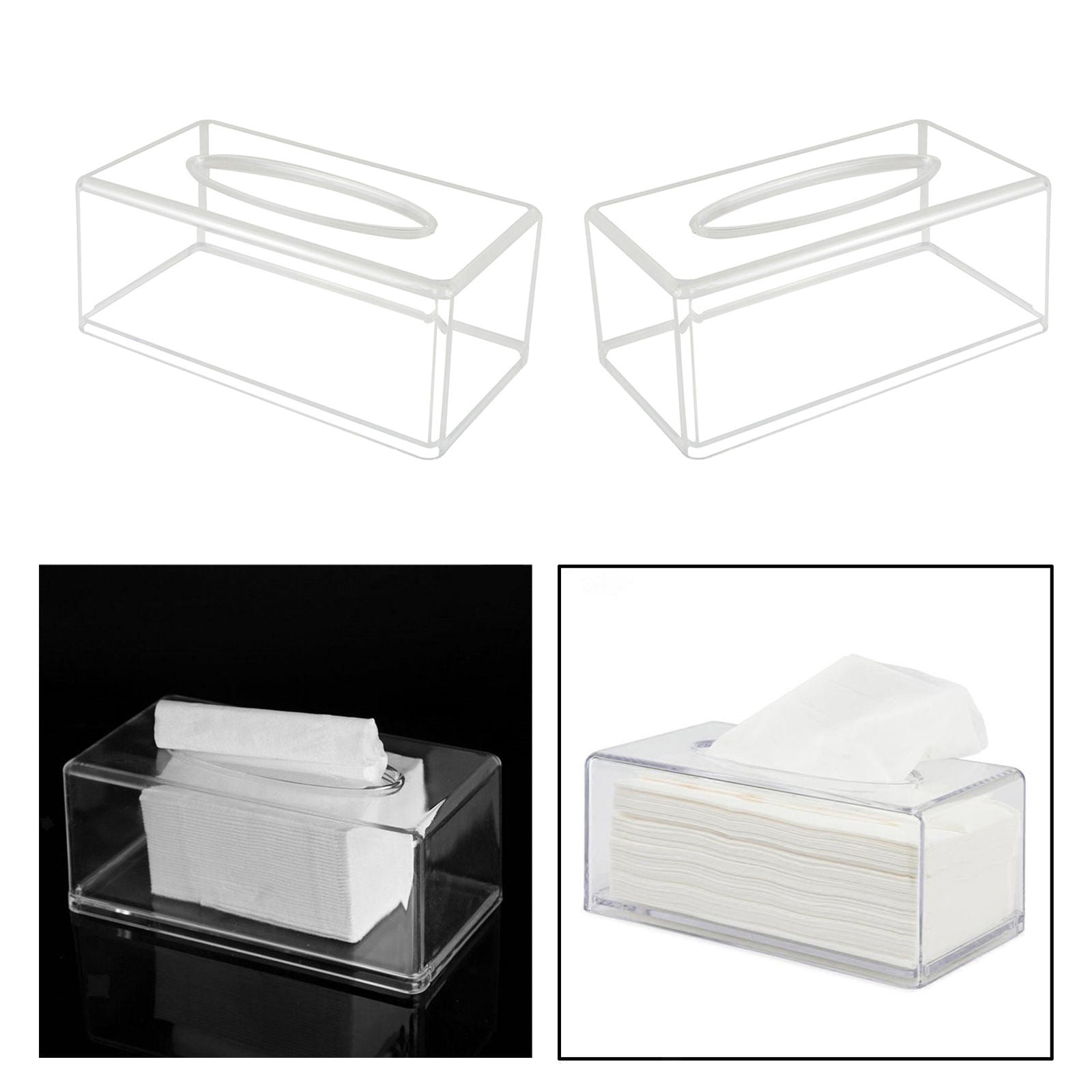 2 Pieces Modern Clear Acrylic Tissue Box Cover Decorative for Bathroom Desk