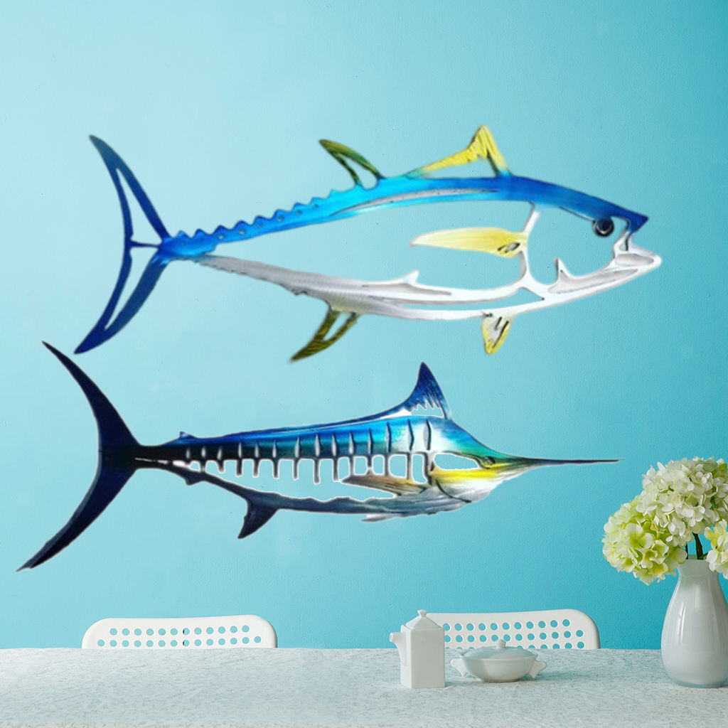 Metal Shark Wall Decor Outdoor Hanging Sculpture Bedroom Living Room Patio