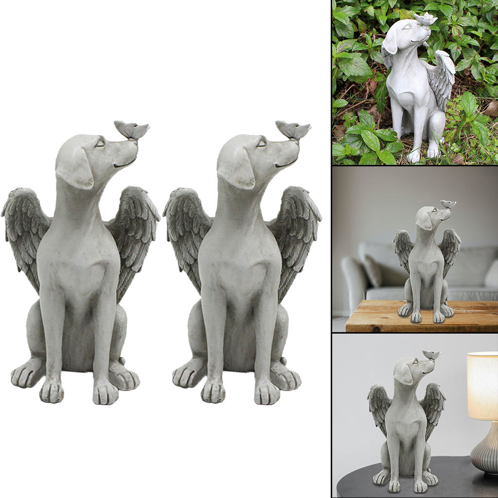 Engel  Statue Hund mit Flügeln Grabmarker Tributfigur Gartendekoration
