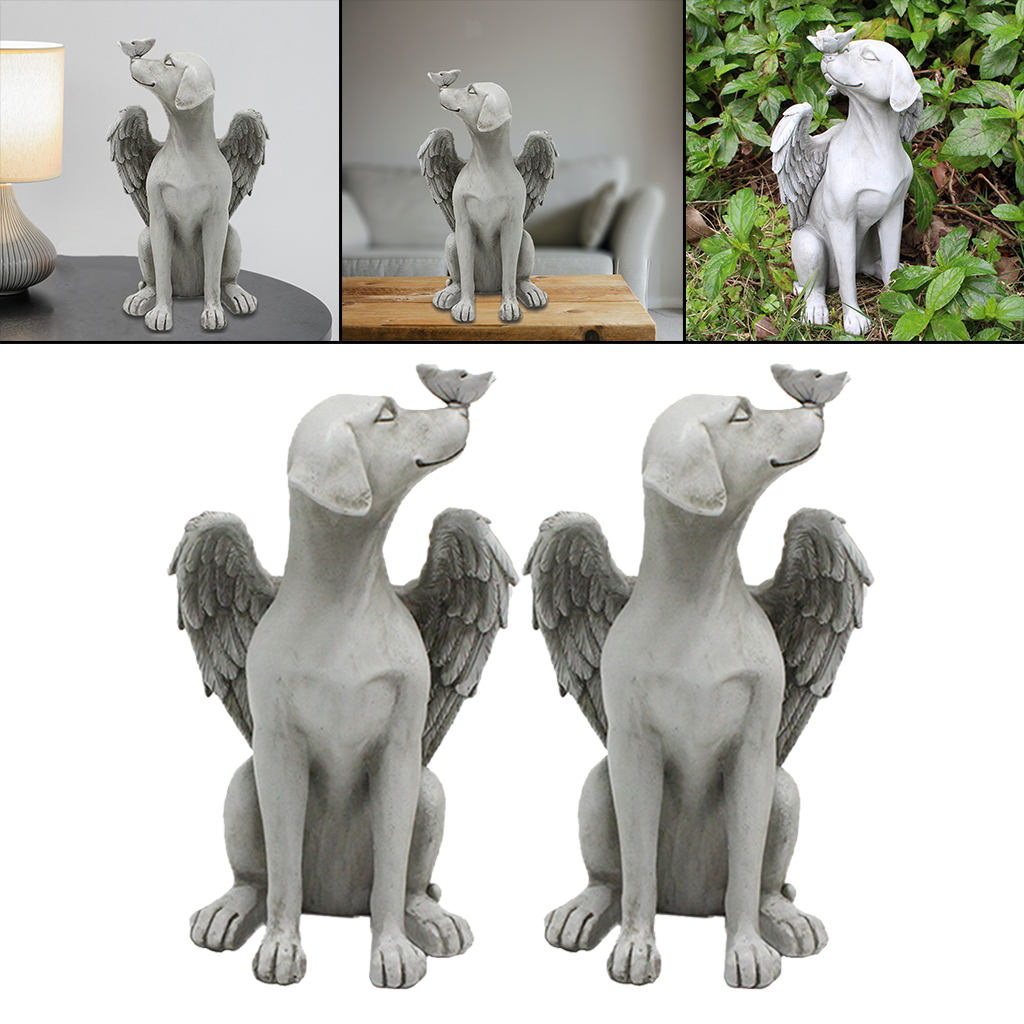 Engel  Statue Hund mit Flügeln Grabmarker Tributfigur Gartendekoration
