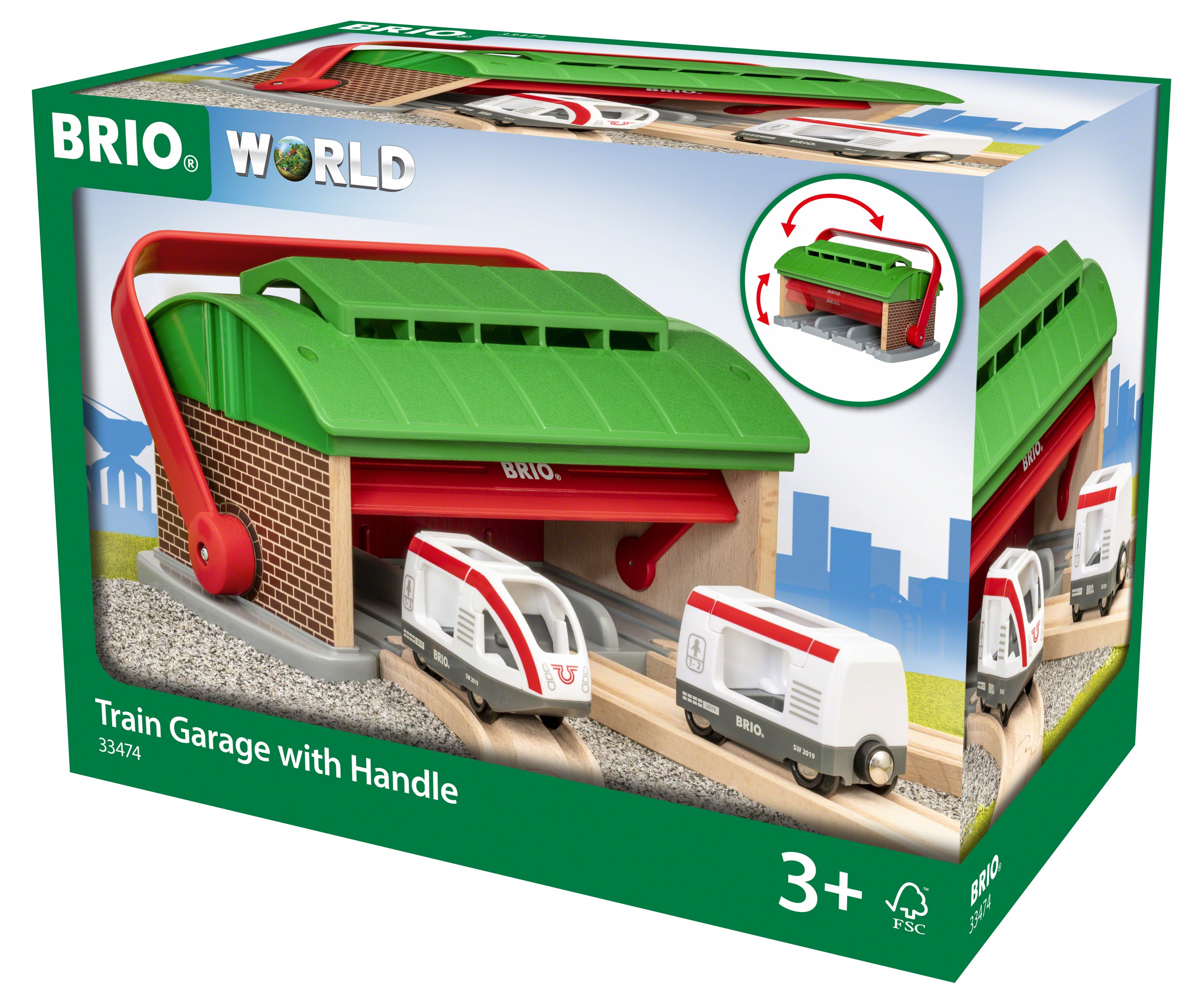 33474 BRIO Train Garage with Carry Handle Wooden Plastic Railway Age 3 Year+