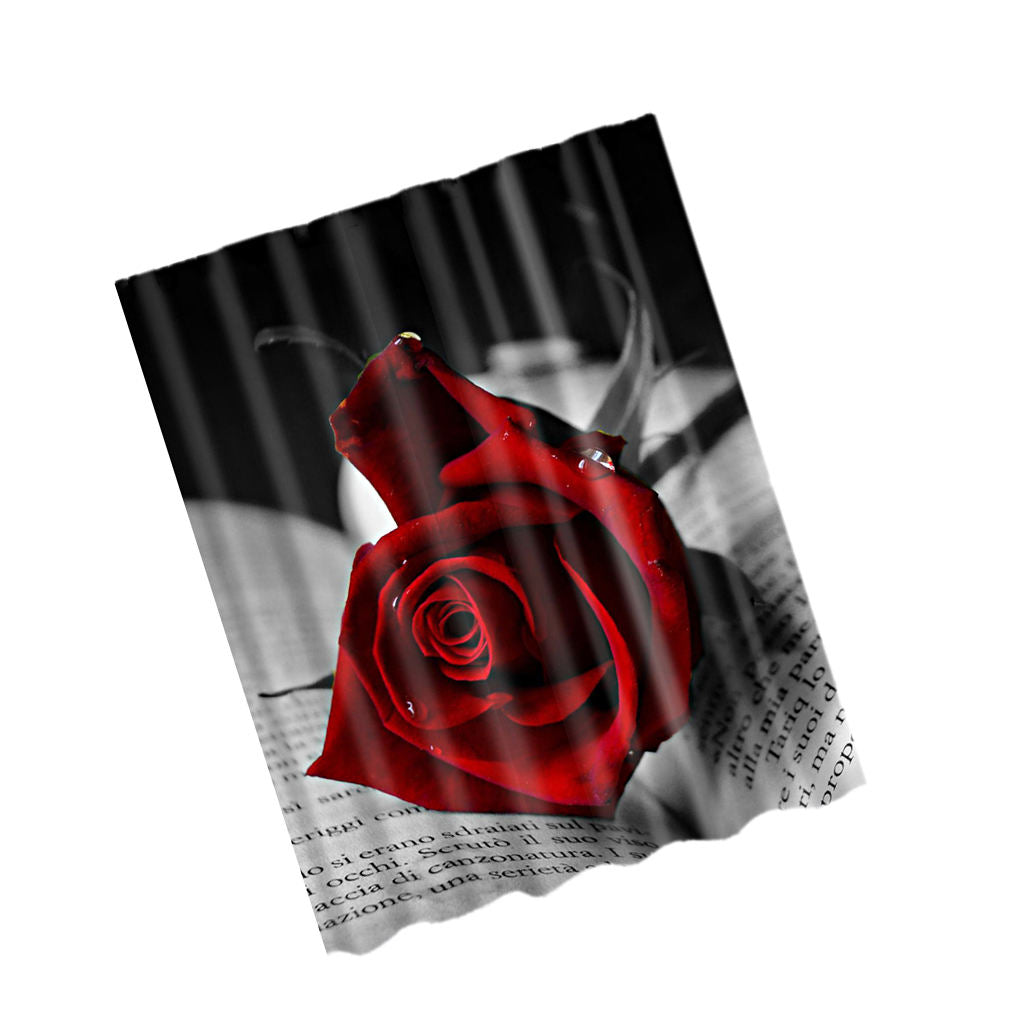 Hand Painted Design Red Rose Pattern Shower Curtain Set Bathroom Fabric Curtains