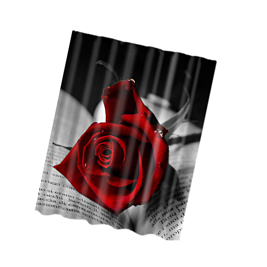 Hand Painted Design Red Rose Pattern Shower Curtain Set Bathroom Fabric Curtains