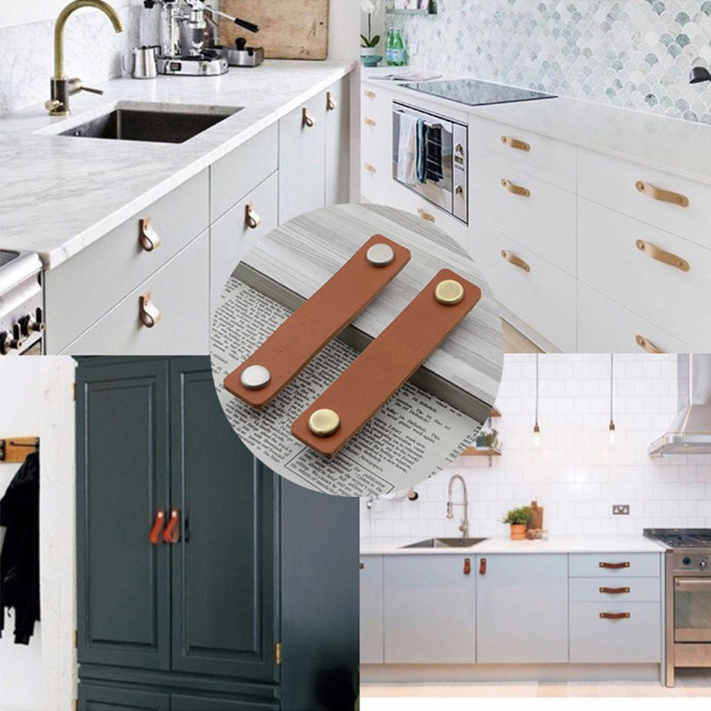 18x Door Handles Minimalist Leather Cabinet Cupboard Knobs and Handles Kitchen