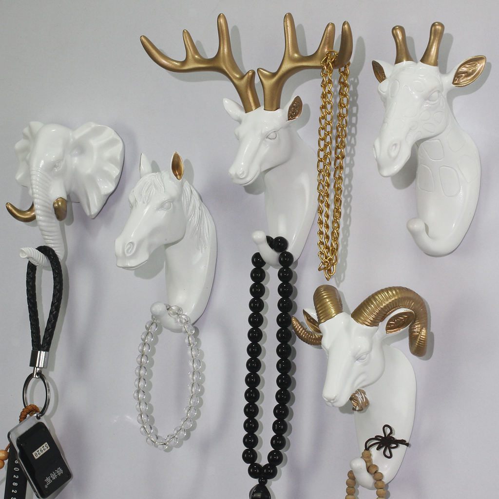 3pcs Hook Animal Head Reindeer Shaped Hanger for Coat Hat Keys Sundries