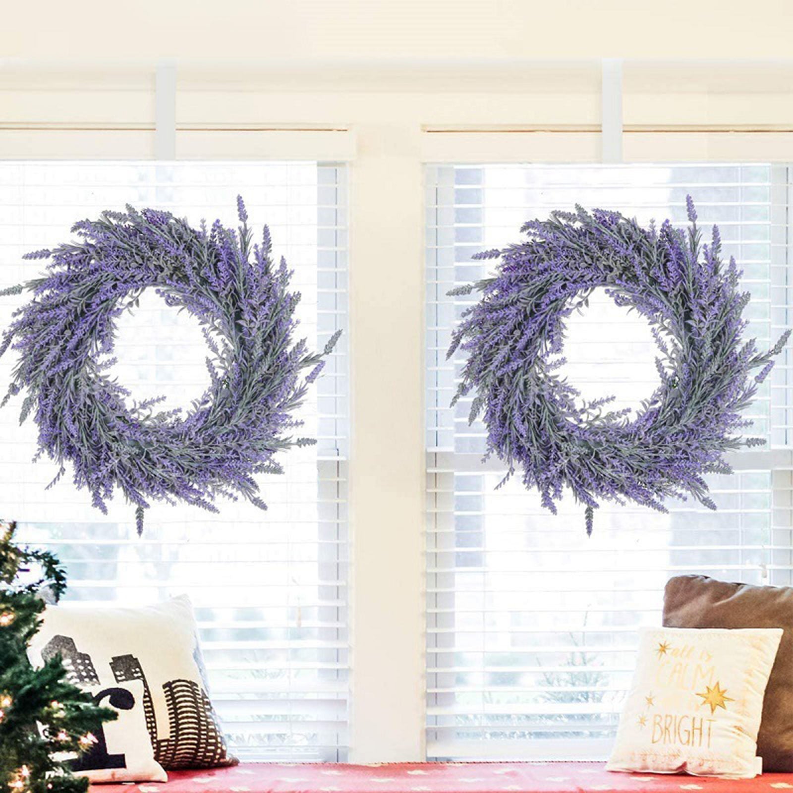18'' Lavender Wreath for Front Door Artificial Lavender Wreath for All Seasons