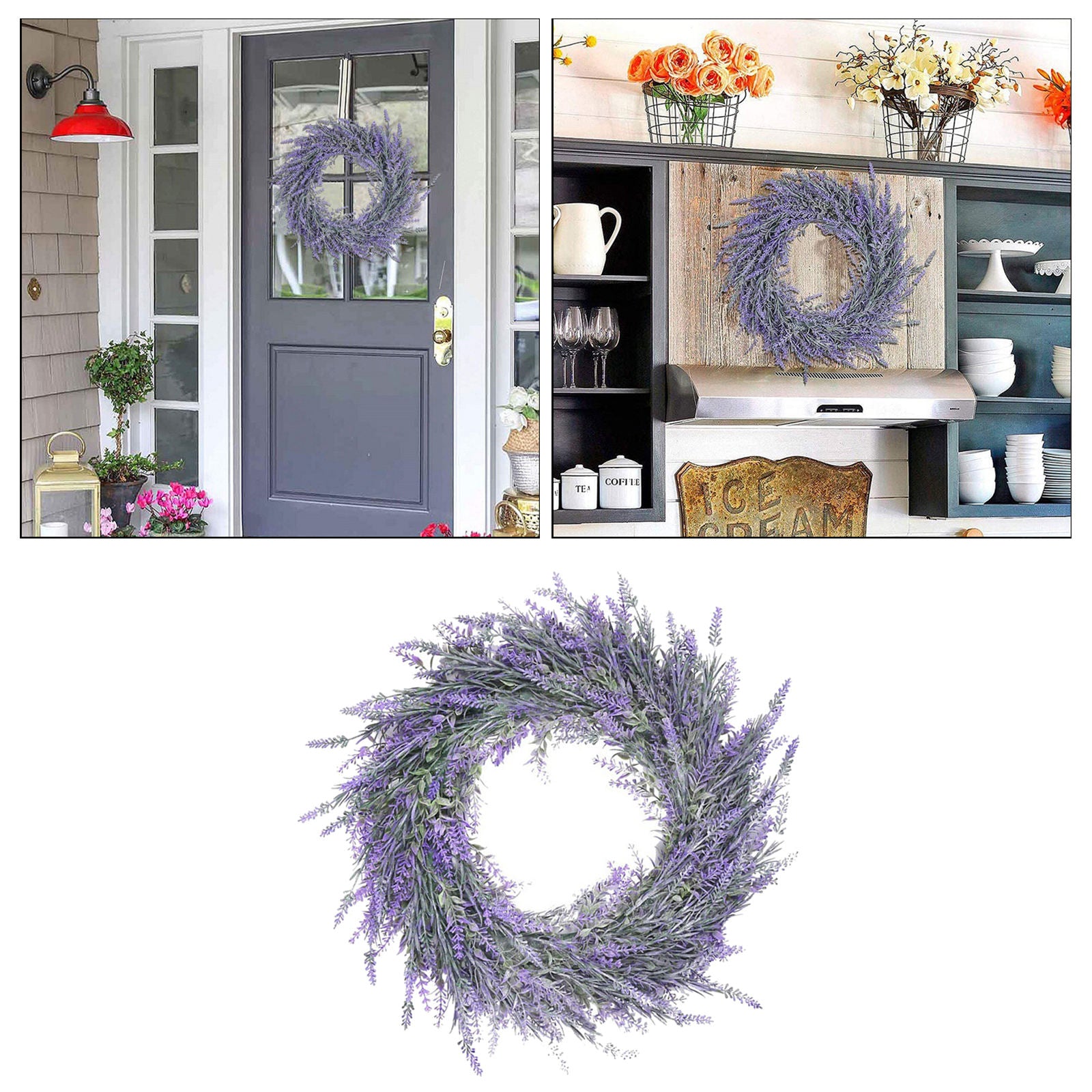 18'' Lavender Wreath for Front Door Artificial Lavender Wreath for All Seasons