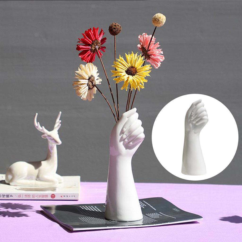 Hand Shape Ceramic Dry Vase Artificial Flowers Pot 9.3inch Patio Decoration
