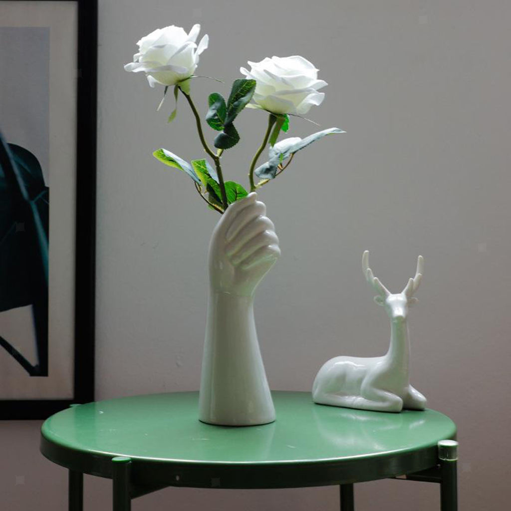 Hand Shape Ceramic Dry Vase Artificial Flowers Pot 9.3inch Patio Decoration
