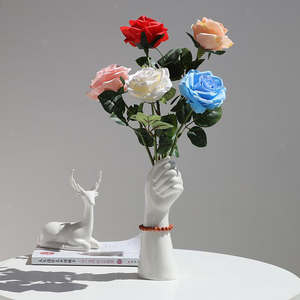 Hand Shape Ceramic Dry Vase Artificial Flowers Pot 9.3inch Patio Decoration