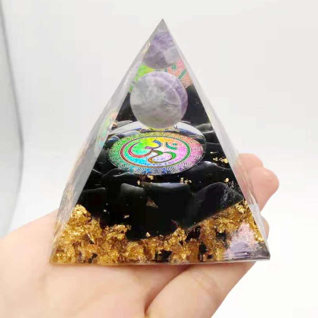 Orgone Pyramid Natural Quartz Crystal Tower Black Tourmaline Heal Meditation
