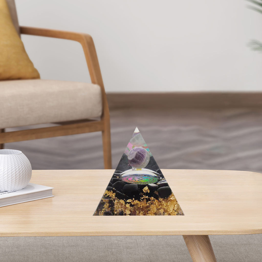 Orgone Pyramid Natural Quartz Crystal Tower Black Tourmaline Heal Meditation