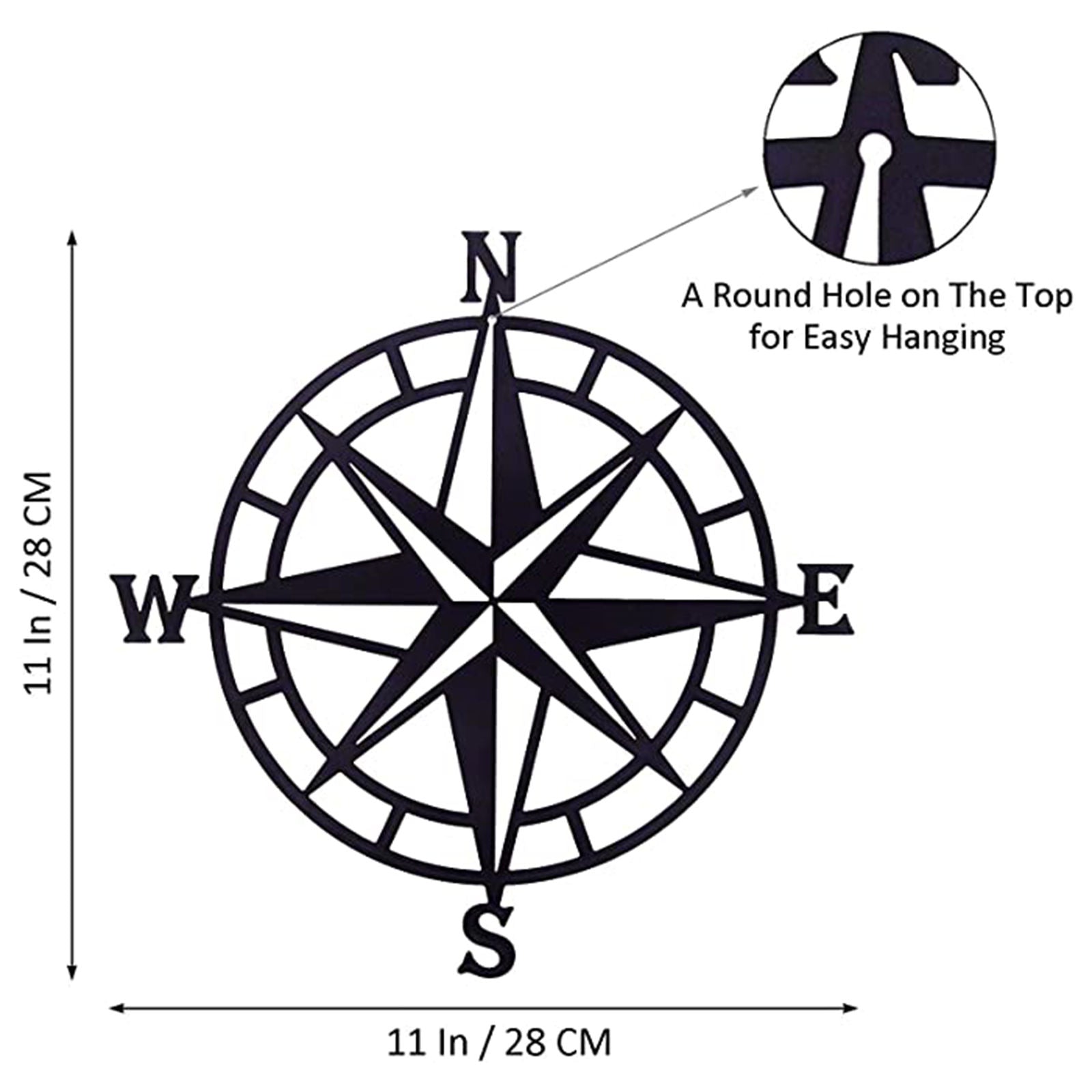 Iron Decorative Wall Compass Decor Nautical Garden Office Indoor/Outdoor