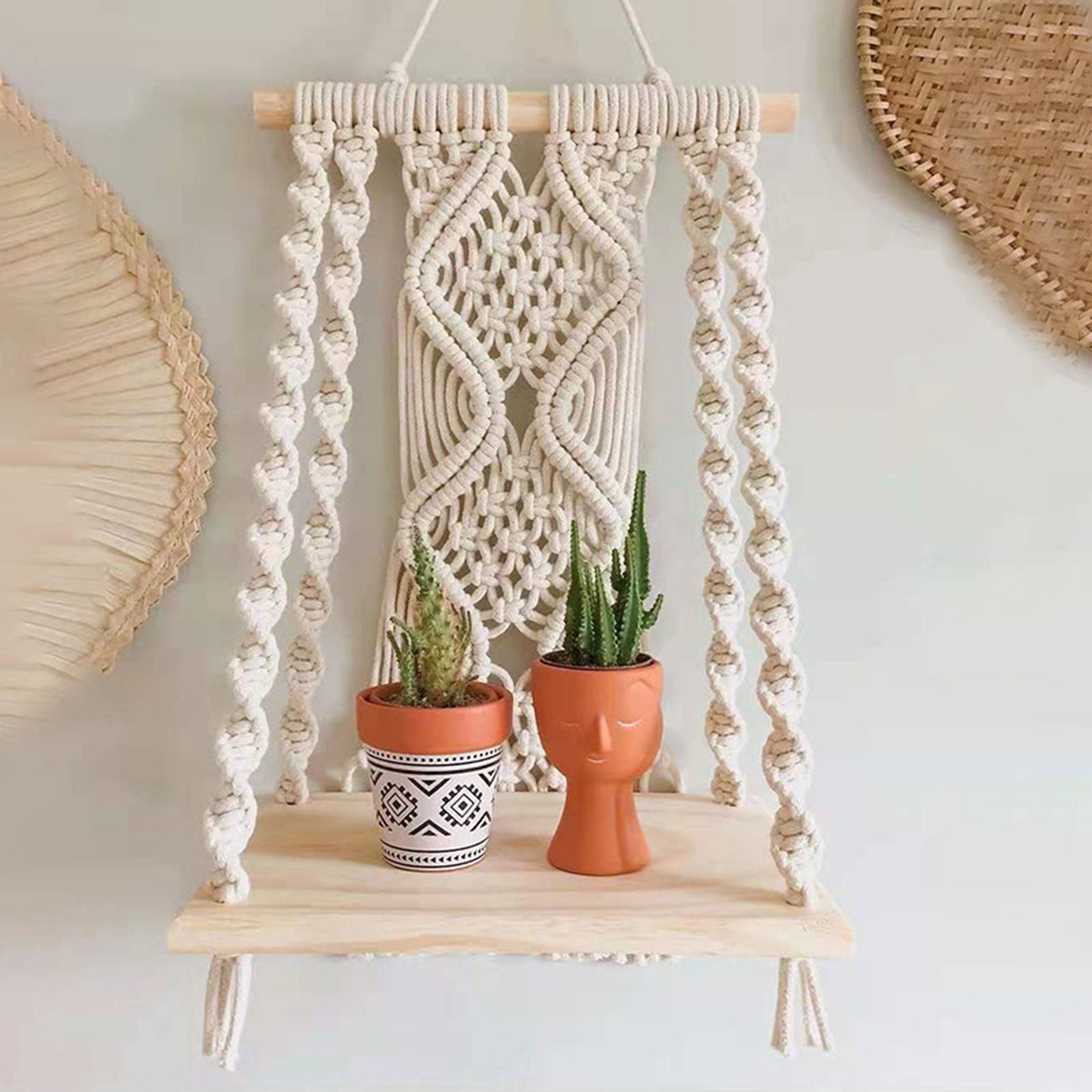 Tapestry Wall Shelf Woven Magazines Flower Rack Floating Shelf Ornament
