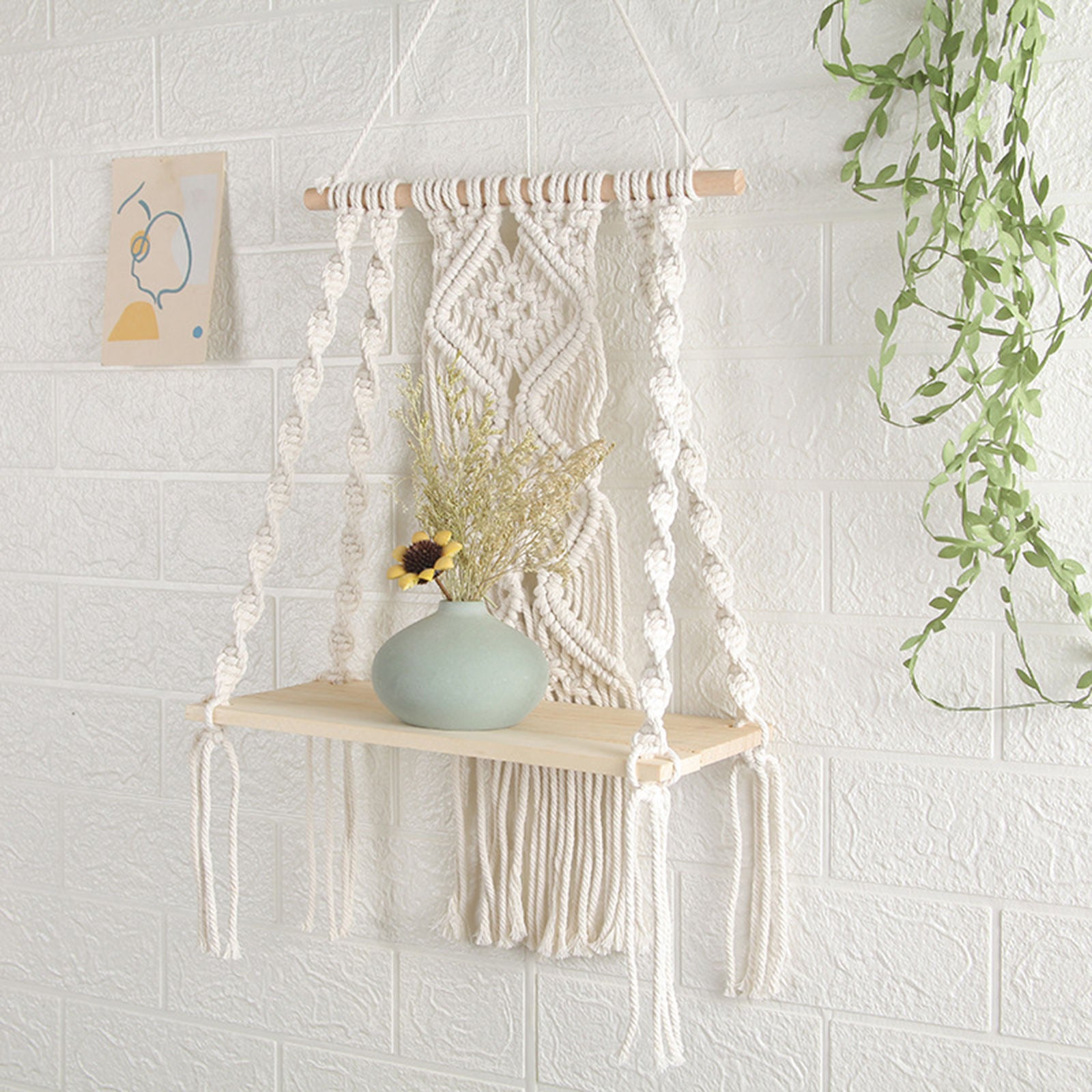 Tapestry Wall Shelf Woven Magazines Flower Rack Floating Shelf Ornament