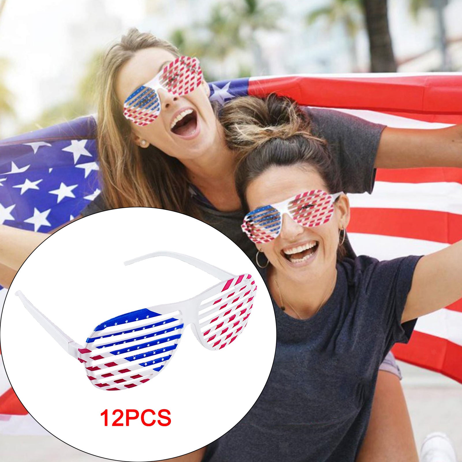 12 PCS Patriotic American Flag Plastic Shutter Glasses Summer Beach Party