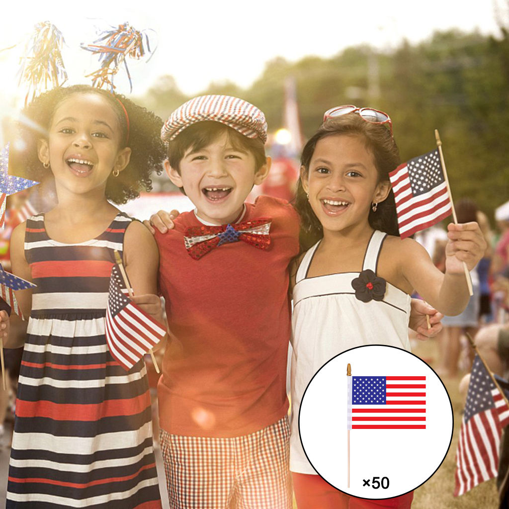 50Pcs Mini USA Flags 6x4 "Patriotic American Stick Flag for