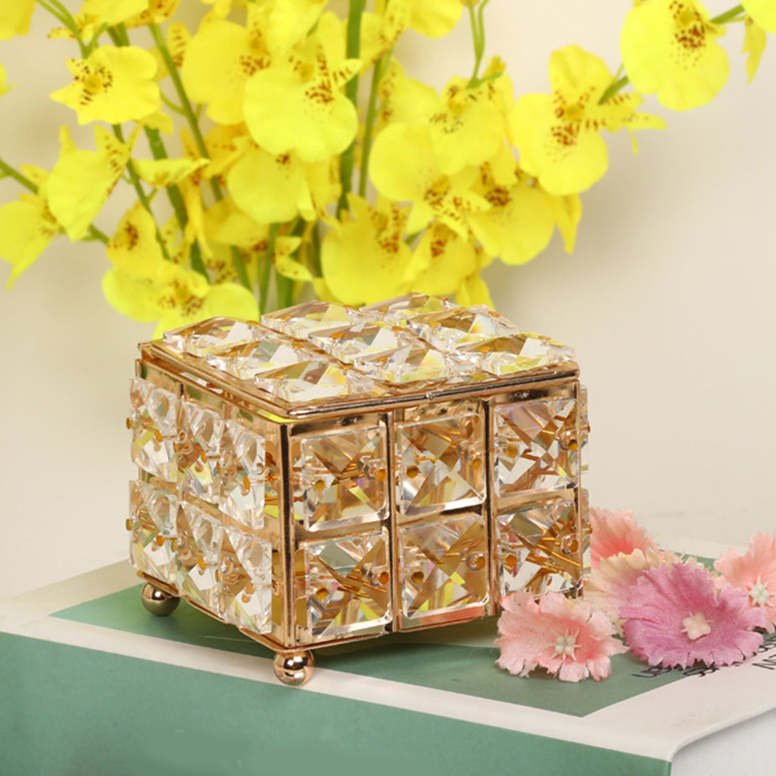 Exquisite Square Crystal Jewelry Box Necklace Trinket Organizer Storage Case