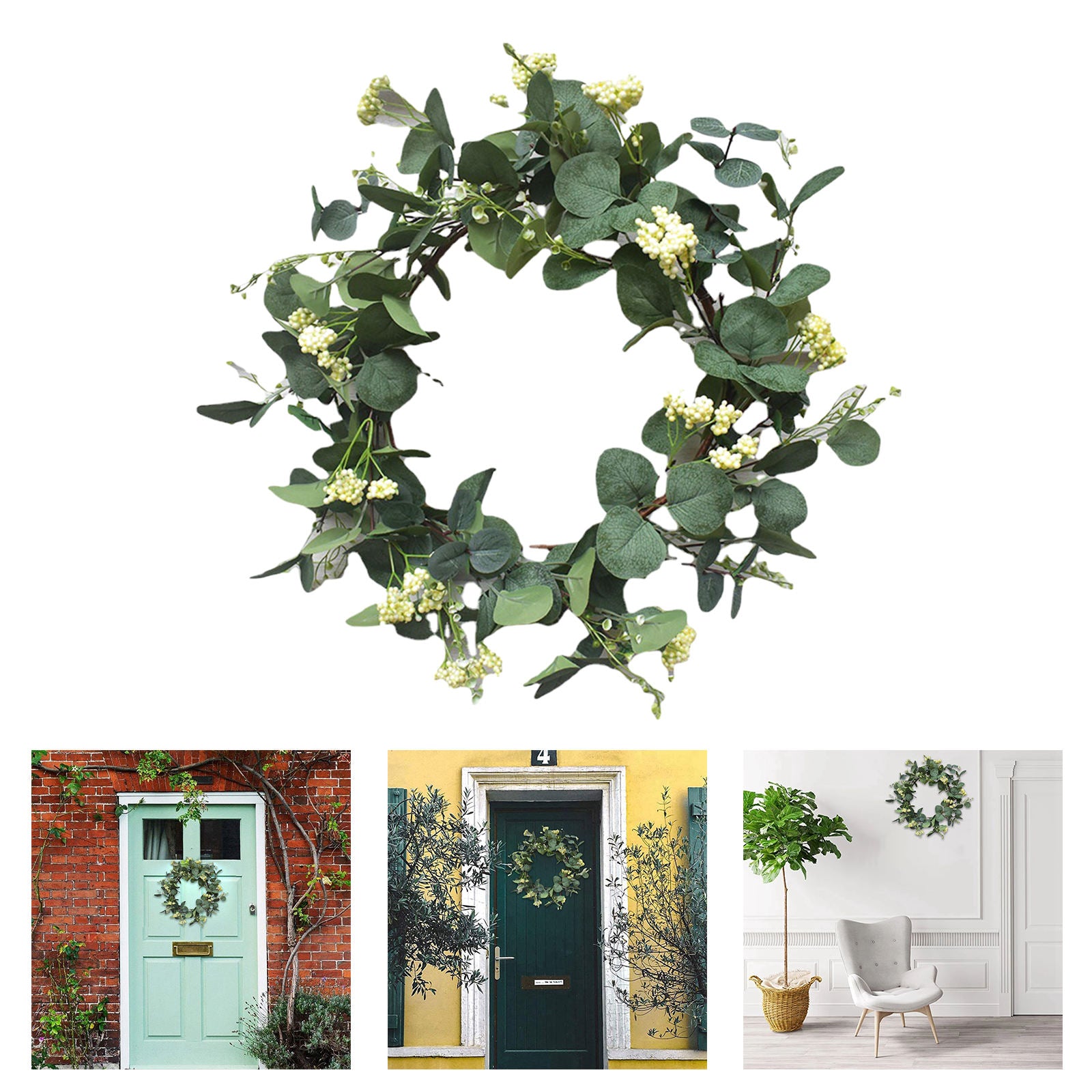 20'' Eucalyptus Wreath Greenery Wall Front Door Garland Christmas Decor