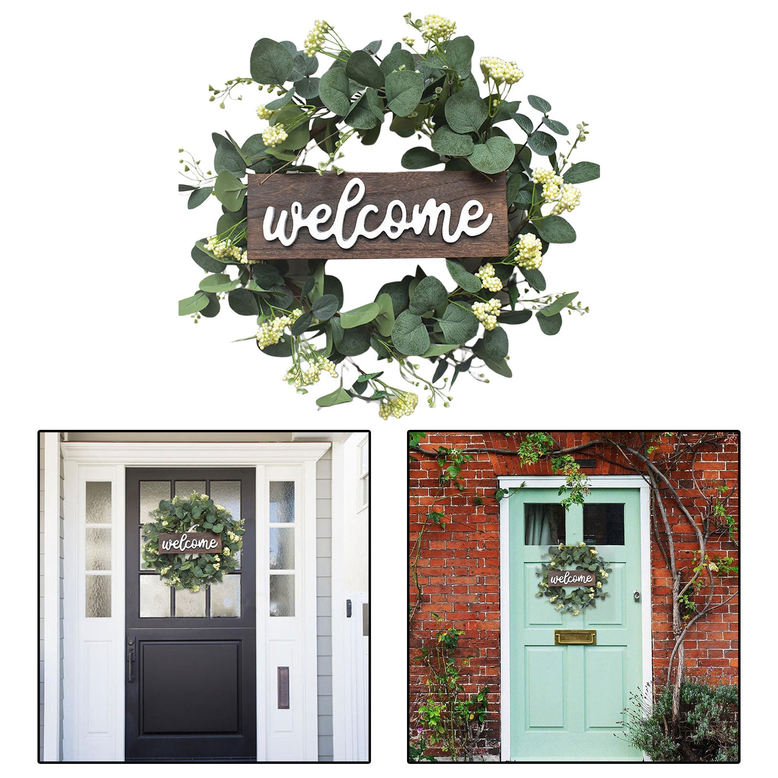 Spring Welcome Eucalyptus Wreath Artificial Garland Window Decorations