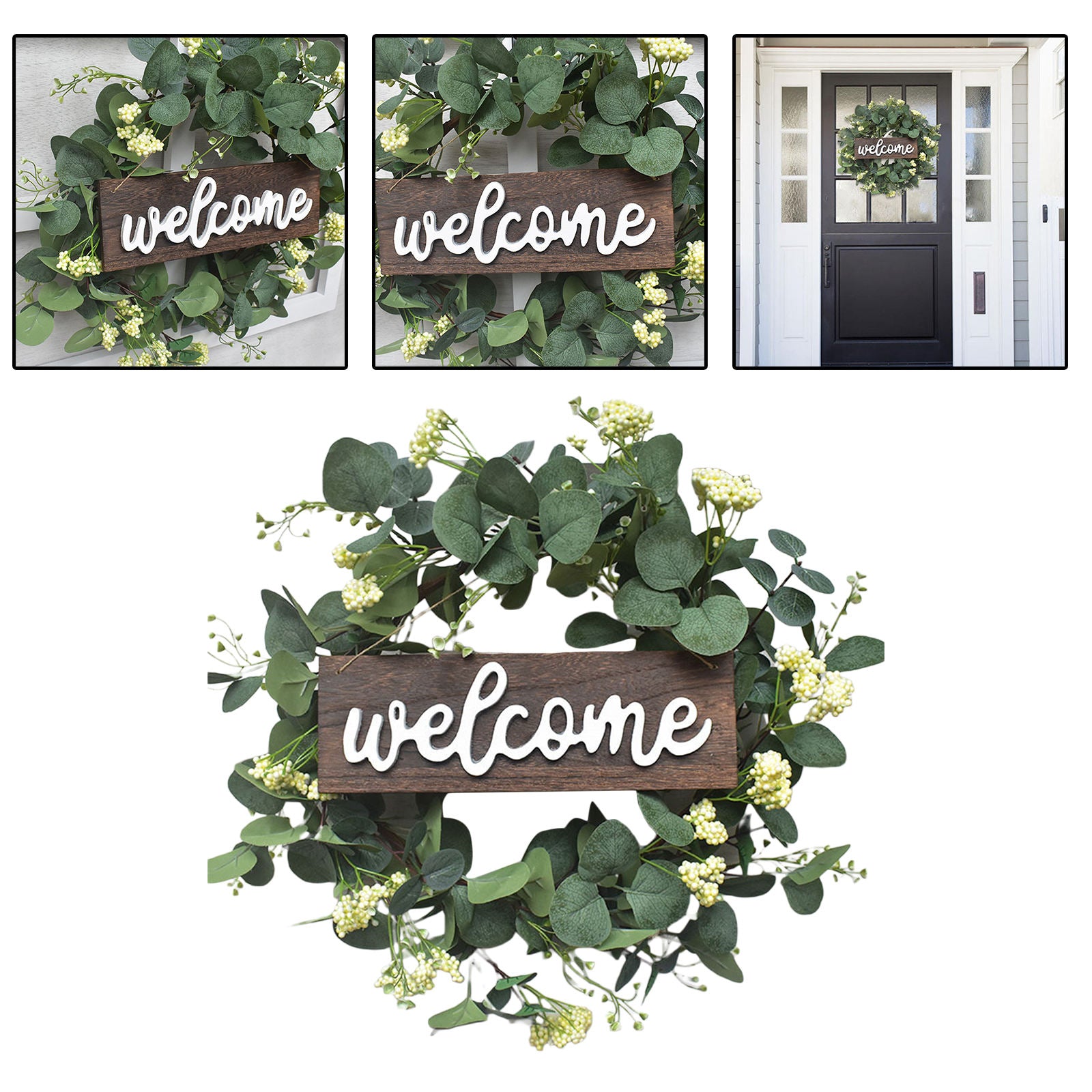 Spring Welcome Eucalyptus Wreath Artificial Garland Window Decorations