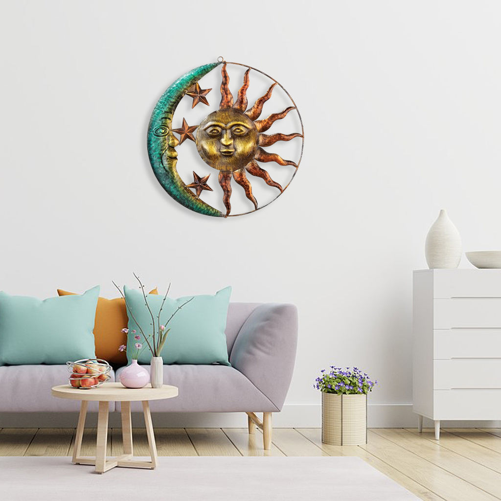 Iron Art Sun & Moon Ornaments Wall Hanging Plaque Outdoor Garden Home 29cm