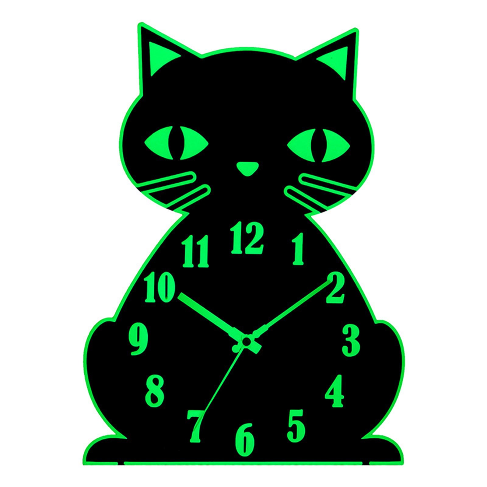 Wooden Cat Wall Clock Desktop Bedroom Kitchen Glow in Dark Hotel Clocks