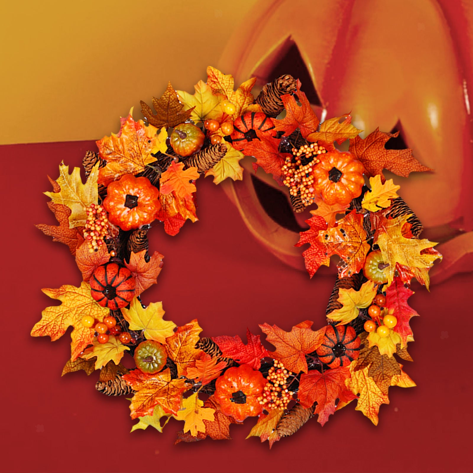 16 inch Maple Leaf Fall Wreath Garland Front Door Thanksgiving Decoration